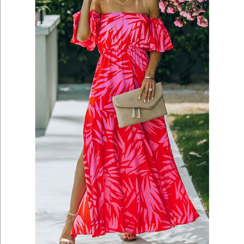 NWOT Tropical Off the Shoulder Maxi Dress